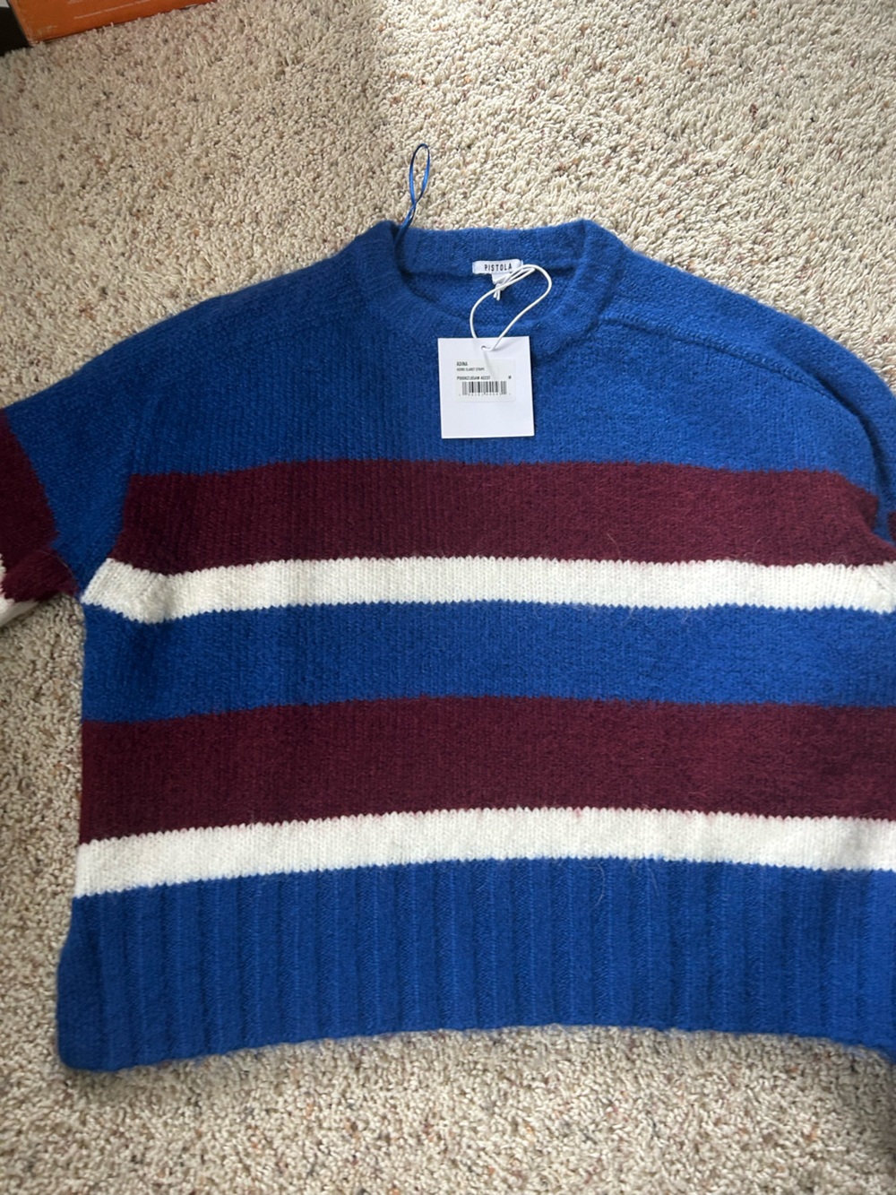 Women’s Pistola Striped Crewneck Sweater - Blue, Burgundy & White